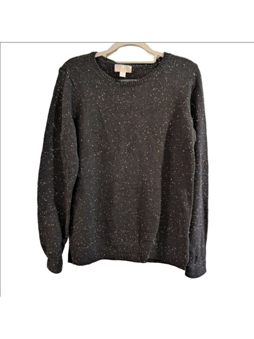 Belle Kim Gravel Black Speckled Crew Neck Sweater,Long Sleeves, Oversized Small.